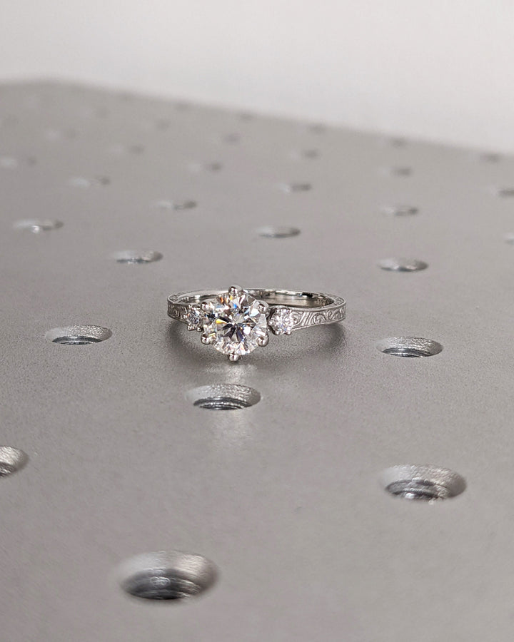 1.0CT Three Stone Lab Grown Round Diamond Engagement Ring For Her
