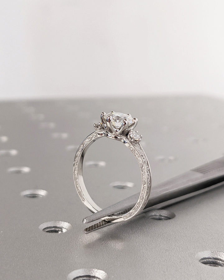 1.0CT Three Stone Lab Grown Round Diamond Engagement Ring For Her
