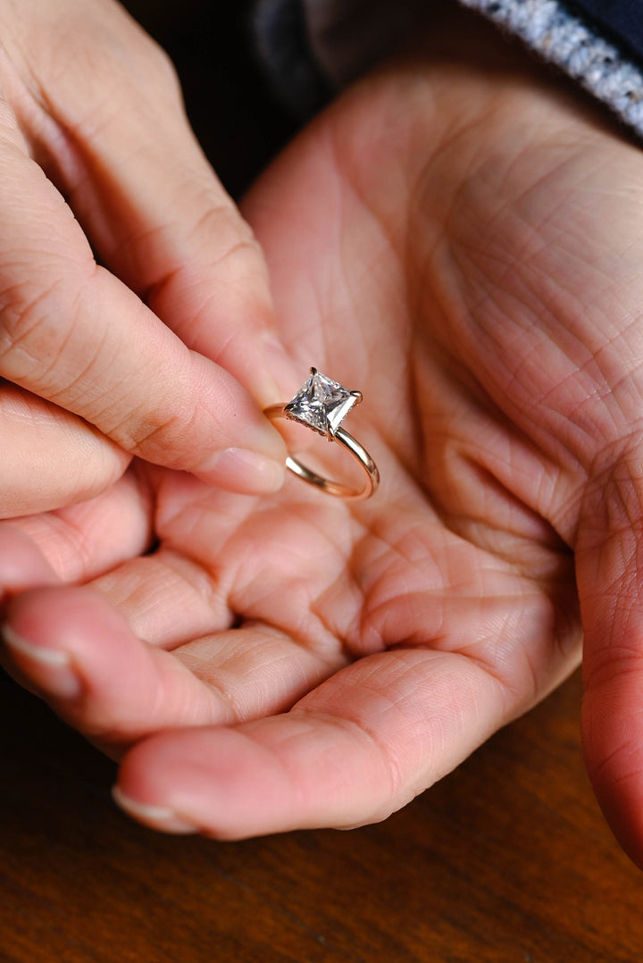 2.0CT Princess Cut Hidden Halo IGI Certified Lab Grown Diamond Engagement Ring For Her