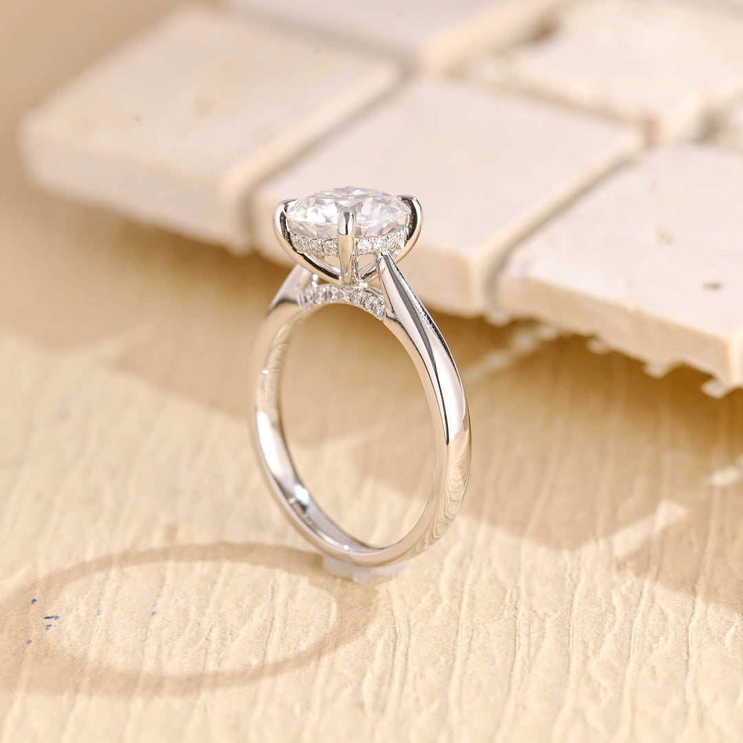 1.0CT Round Cut Hidden Halo Lab Grown Diamond Engagement Ring For Women