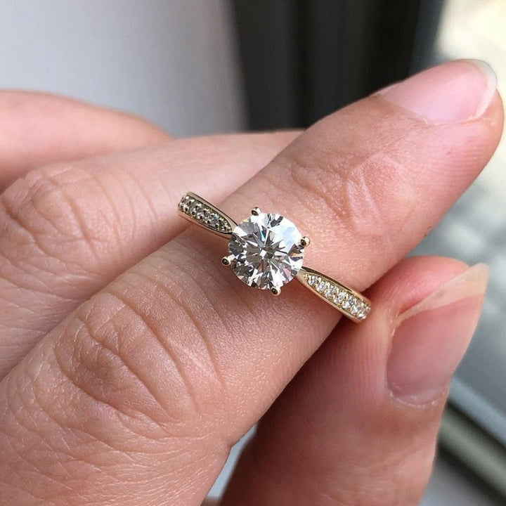 1.0CT Round Lab Grown Pave Set Diamond Engagement Ring For Women