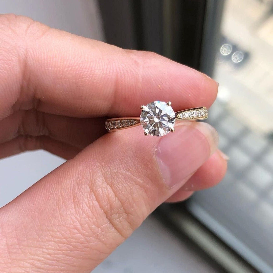 1.0CT Round Lab Grown Pave Set Diamond Engagement Ring For Women