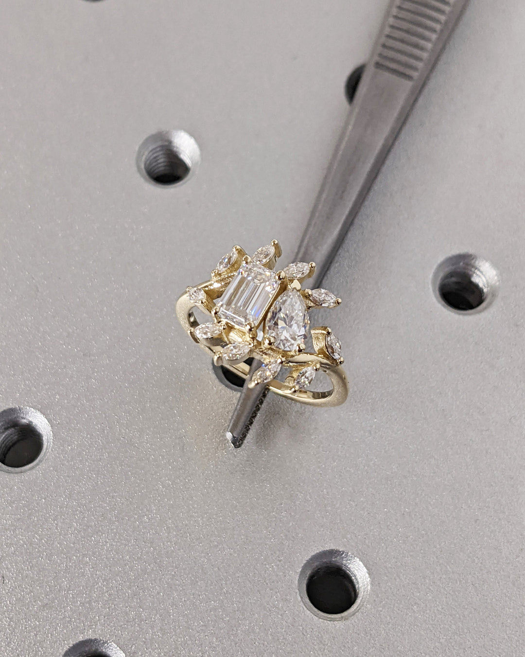 0.50CT Emerald & Pear Cut Toi et Moi Lab Grown Diamond Cluster Engagement Ring For Her