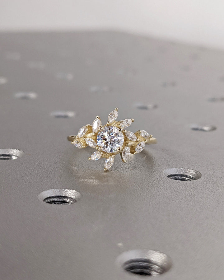 1.0CT Round Cut Cluster Lab Grown Diamond Engagement Ring For Women