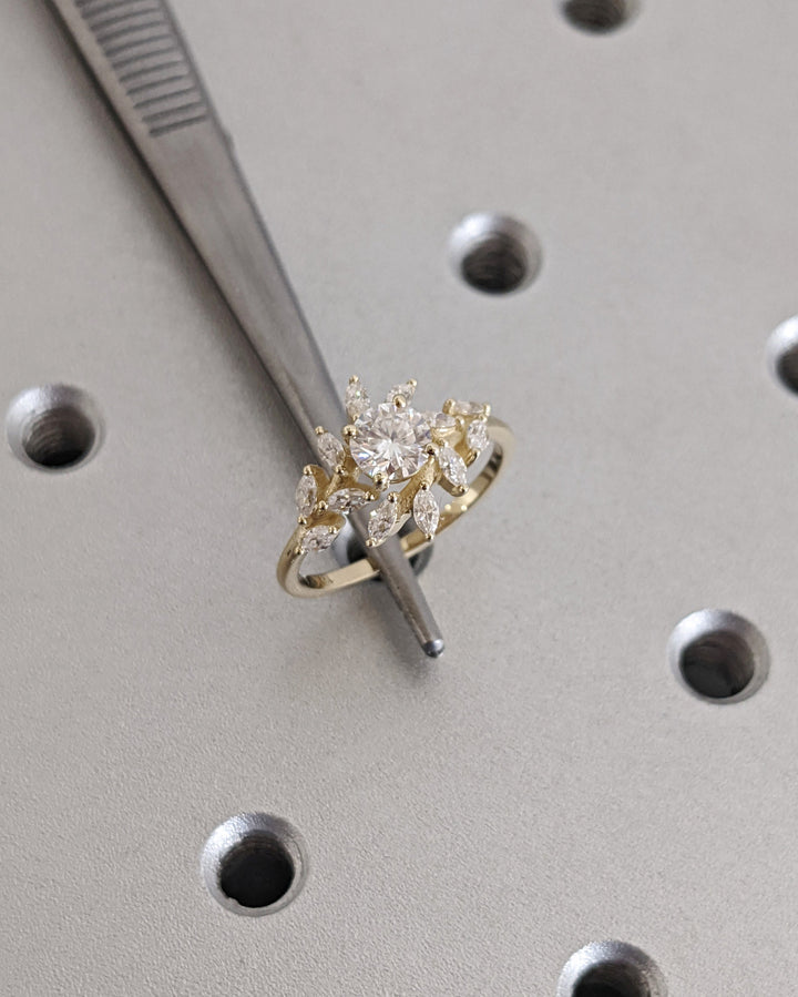 1.0CT Round Cut Cluster Lab Grown Diamond Engagement Ring For Women
