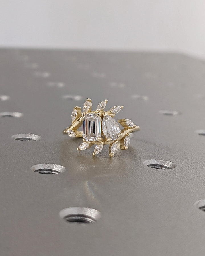0.50CT Emerald & Pear Cut Toi et Moi Lab Grown Diamond Cluster Engagement Ring For Her
