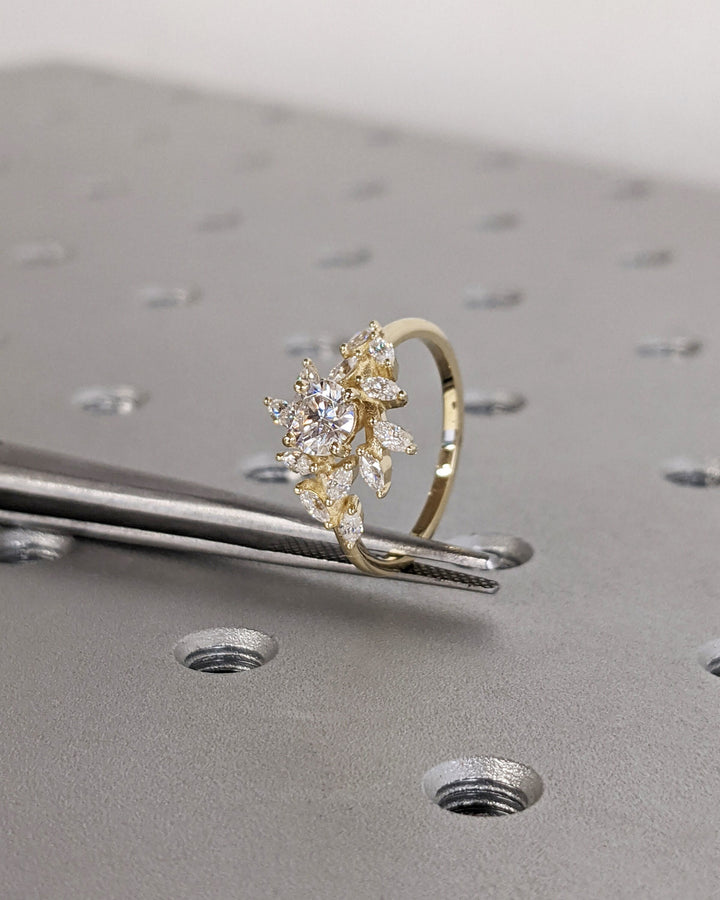 1.0CT Round Cut Cluster Lab Grown Diamond Engagement Ring For Women