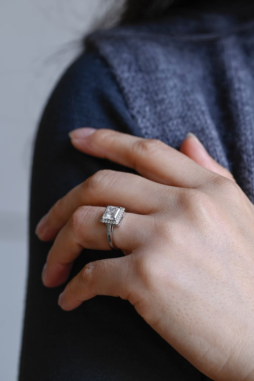 1.0CT Princess Cut Halo IGI Certified Lab Grown Diamond Engagement Ring For Her