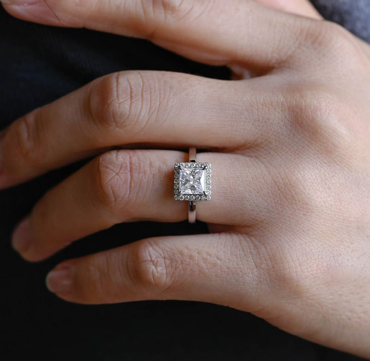 1.0CT Princess Cut Halo IGI Certified Lab Grown Diamond Engagement Ring For Her