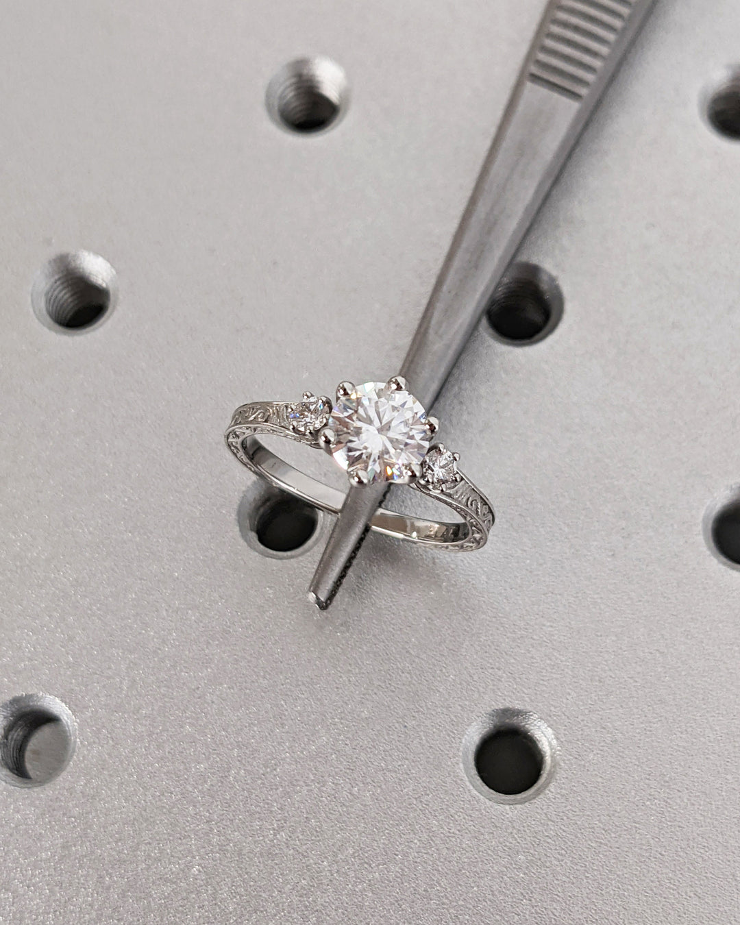 1.0CT Three Stone Lab Grown Round Diamond Engagement Ring For Her
