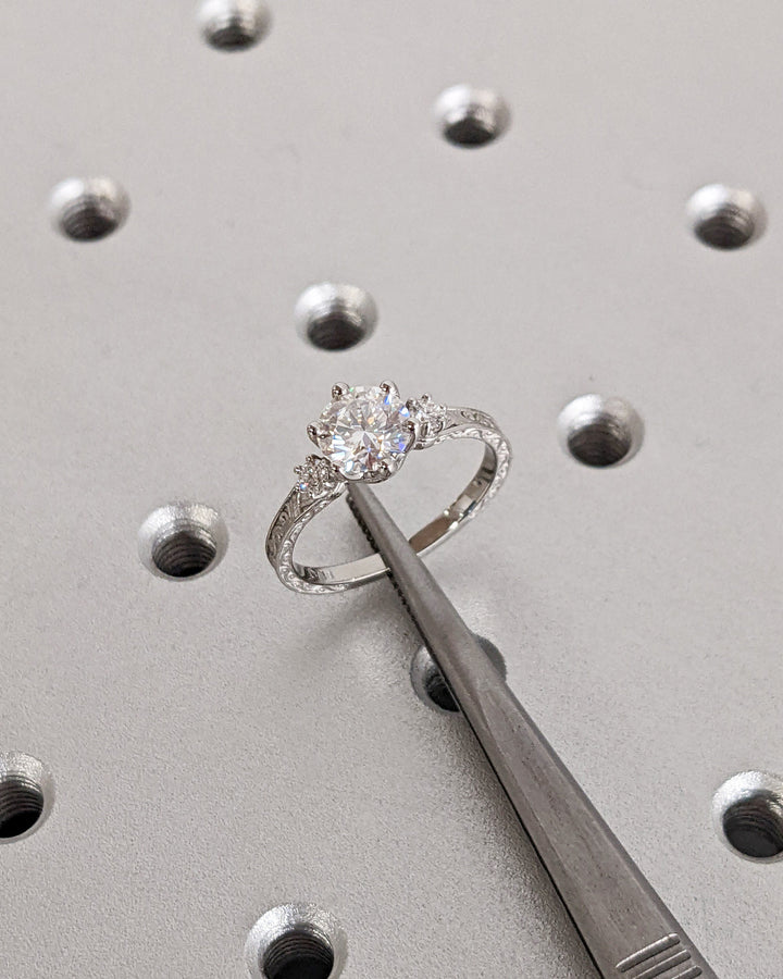 1.0CT Three Stone Lab Grown Round Diamond Engagement Ring For Her