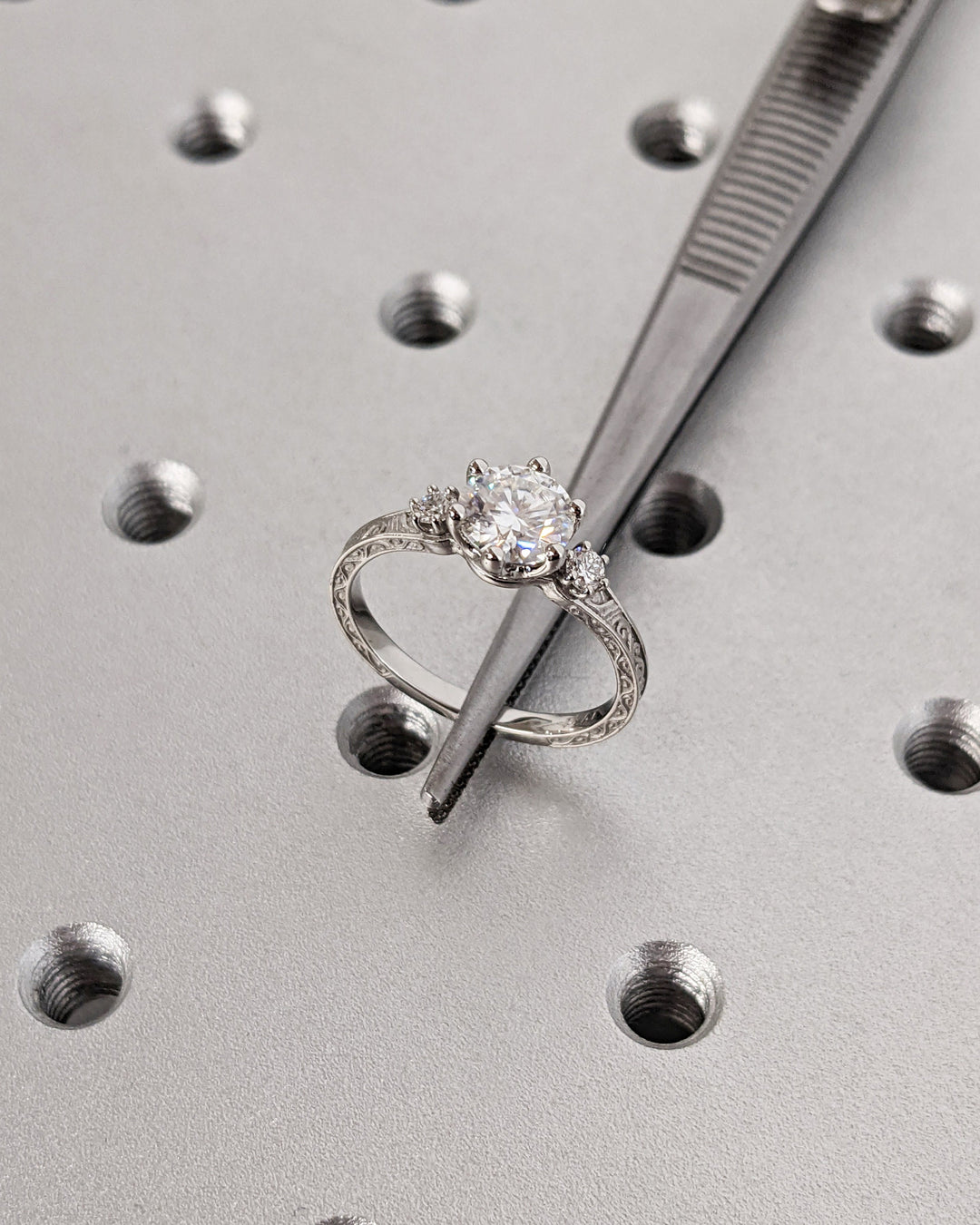 1.0CT Three Stone Lab Grown Round Diamond Engagement Ring For Her