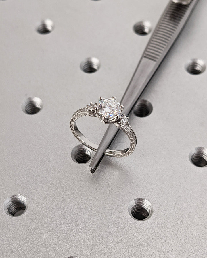 1.0CT Three Stone Lab Grown Round Diamond Engagement Ring For Her