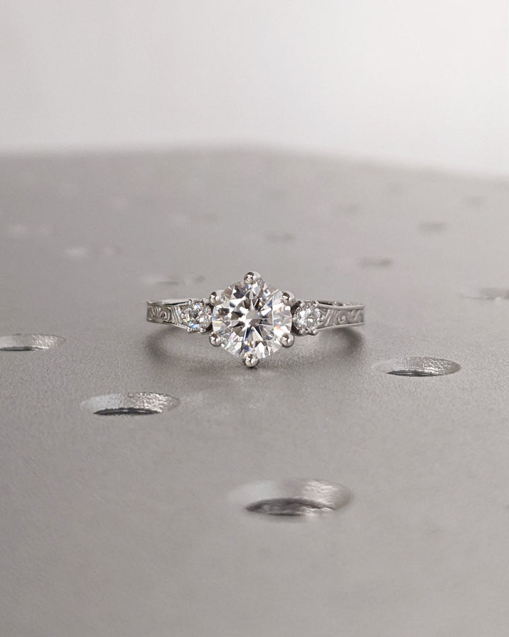 1.0CT Three Stone Lab Grown Round Diamond Engagement Ring For Her