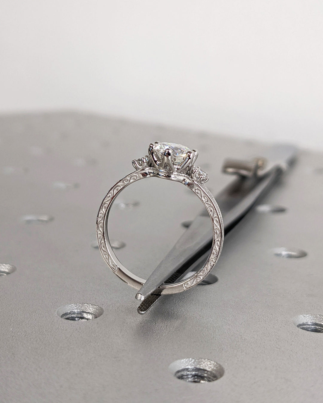 1.0CT Three Stone Lab Grown Round Diamond Engagement Ring For Her