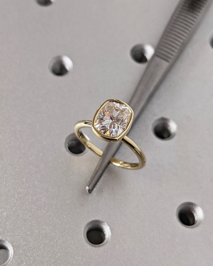2.0CT Elongated Cushion Bezel Solitaire Lab Grown Diamond Engagement Ring For Her