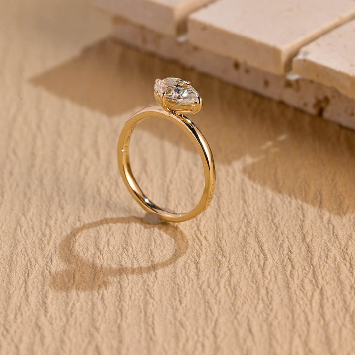 1.0CT East West Pear Cut Lab Grown Diamond Solitaire Engagement Ring For Women