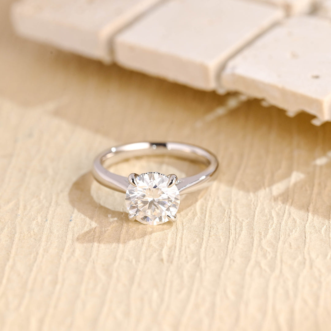 1.0CT Round Cut Hidden Halo Lab Grown Diamond Engagement Ring For Women