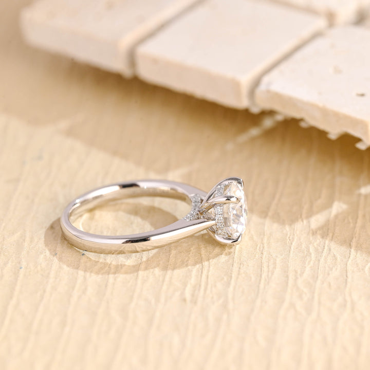 1.0CT Round Cut Hidden Halo Lab Grown Diamond Engagement Ring For Women