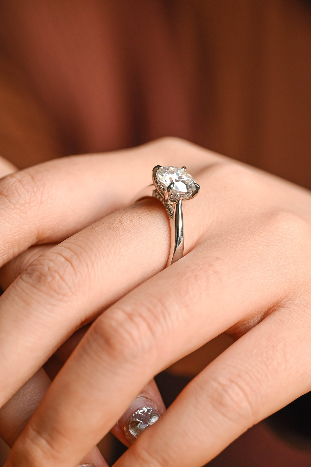 1.0CT Round Cut Hidden Halo Lab Grown Diamond Engagement Ring For Women