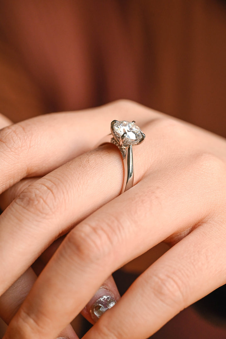 1.0CT Round Cut Hidden Halo Lab Grown Diamond Engagement Ring For Women
