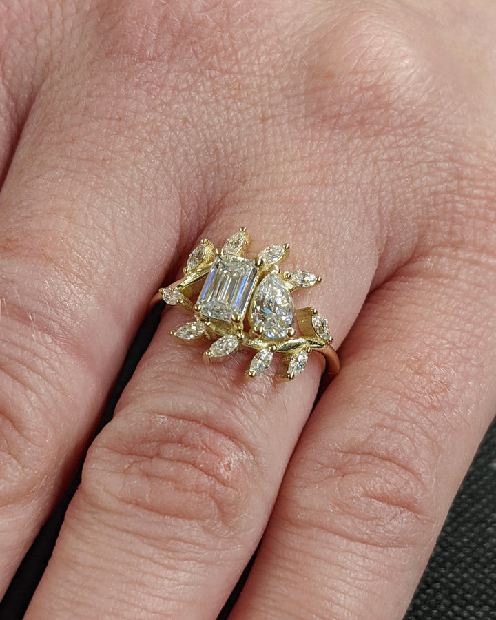 0.50CT Emerald & Pear Cut Toi et Moi Lab Grown Diamond Cluster Engagement Ring For Her