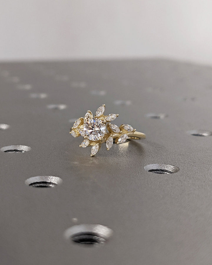 1.0CT Round Cut Cluster Lab Grown Diamond Engagement Ring For Women