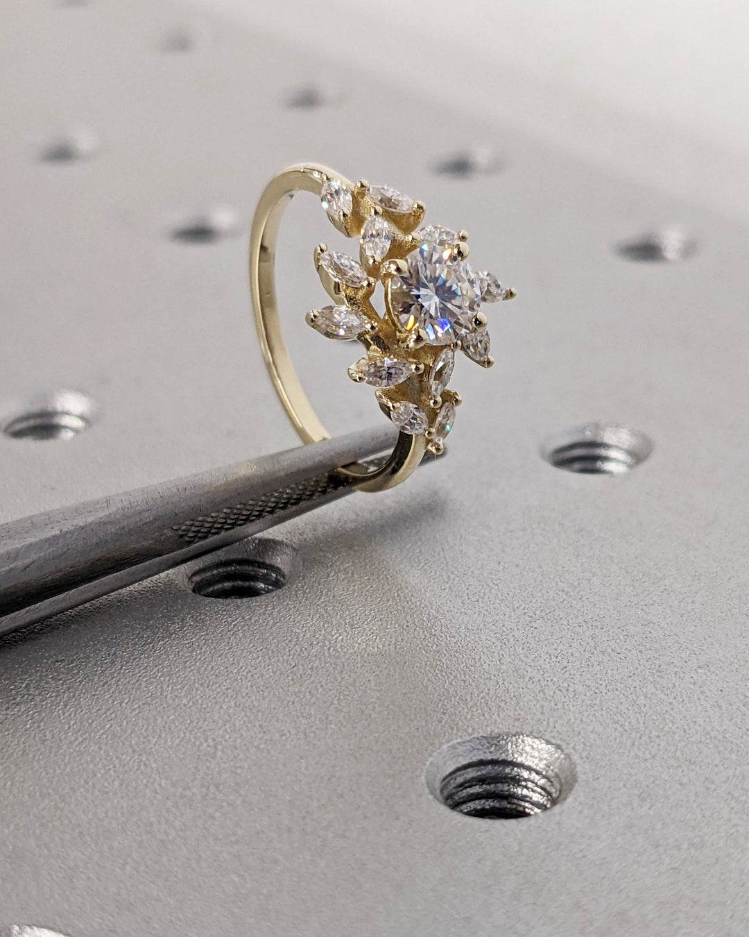 1.0CT Round Cut Cluster Lab Grown Diamond Engagement Ring For Women