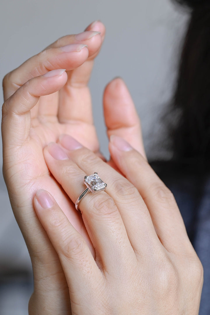 2.50CT Emerald Cut Solitaire Lab Grown Diamond Engagement Ring, Maximalist Wedding Ring