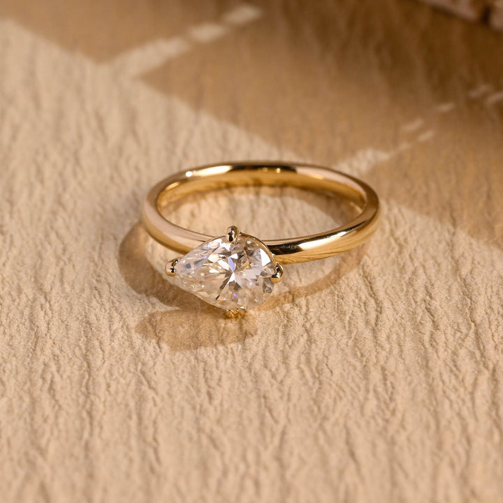 1.0CT East West Pear Cut Lab Grown Diamond Solitaire Engagement Ring For Women