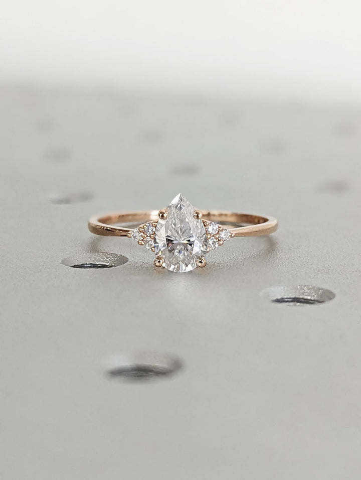 1.0CT Pear Cut Cluster Lab Grown Diamond Engagement Ring Maximalist Engagement Ring