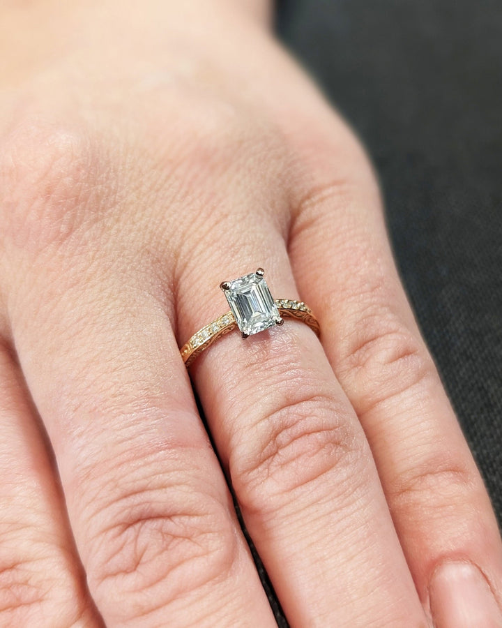 1.0CT Emerald Vintage Lab Grown Diamond Engagement Ring For Women - Doozy Diamonds