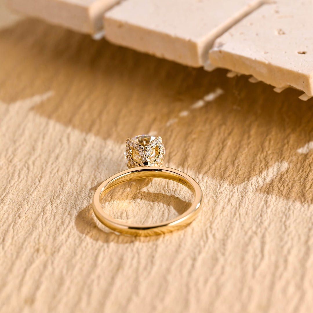 1.0CT Round Cut Hidden Halo GI Certified Lab Grown Diamond Solitaire Engagement Ring For Her