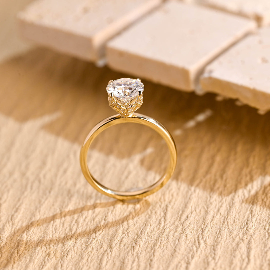 1.0CT Round Cut Hidden Halo GI Certified Lab Grown Diamond Solitaire Engagement Ring For Her