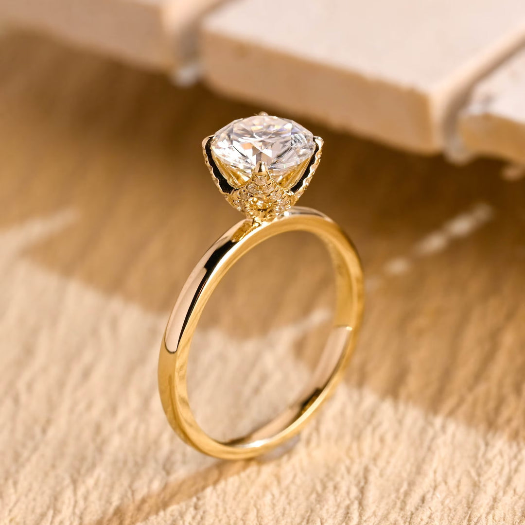 1.0CT Round Cut Hidden Halo GI Certified Lab Grown Diamond Solitaire Engagement Ring For Her