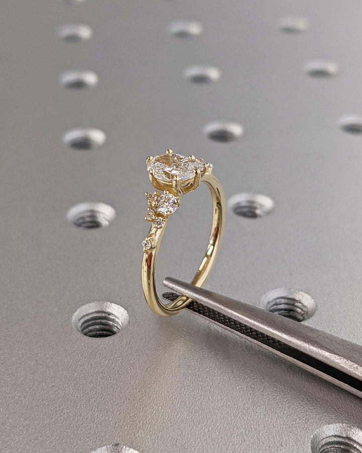 0.50CT Oval Cluster Lab Grown Diamond Engagement Ring Nature Inspired Engagement Rings