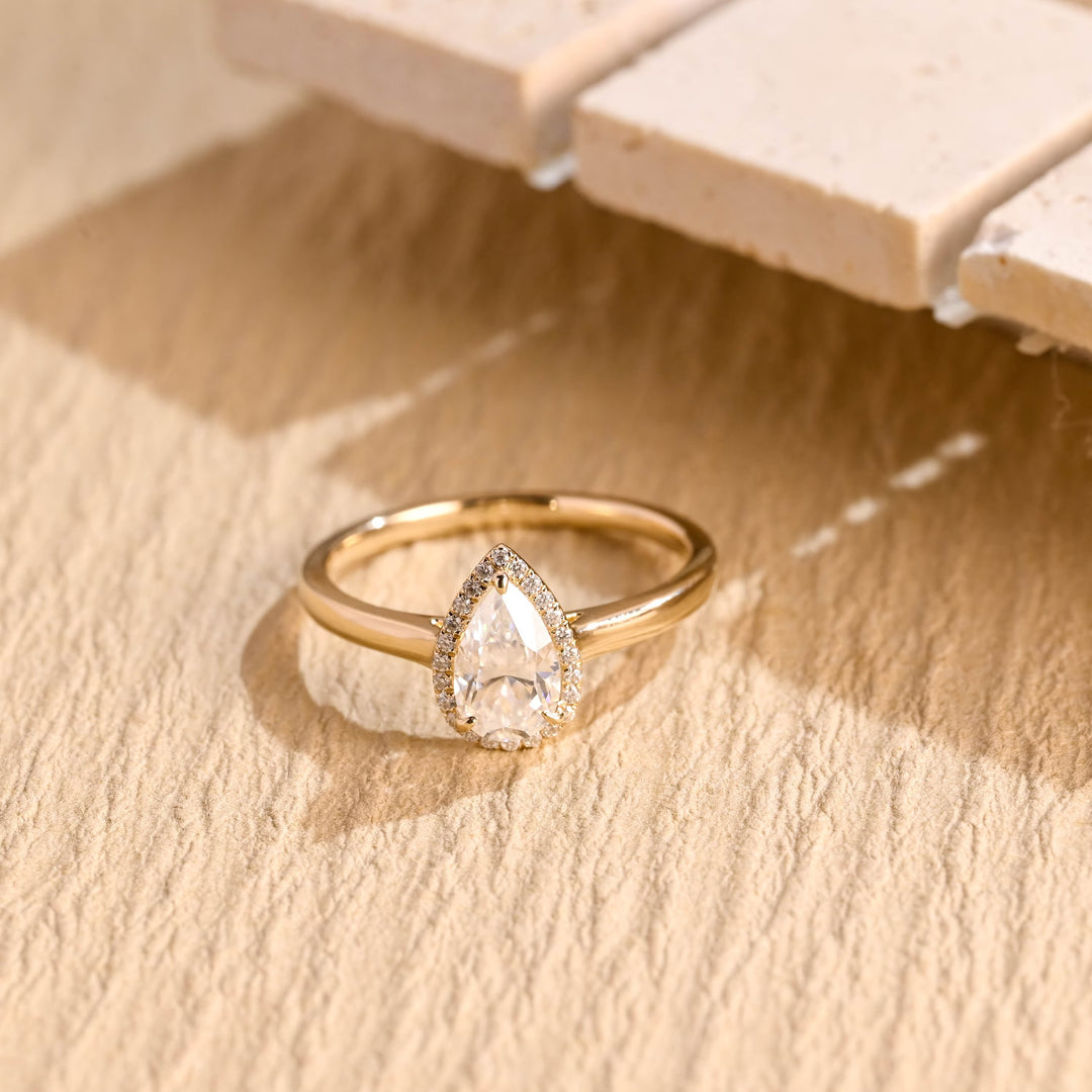 1.0CT Pear Cut Halo IGI Certified Lab Grown Diamond Engagement Ring For Her