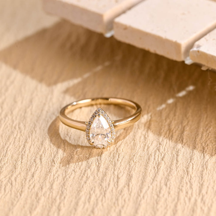 1.0CT Pear Cut Halo IGI Certified Lab Grown Diamond Engagement Ring For Her