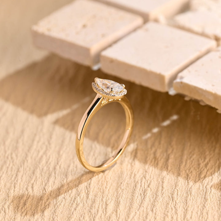 1.0CT Pear Cut Halo IGI Certified Lab Grown Diamond Engagement Ring For Her