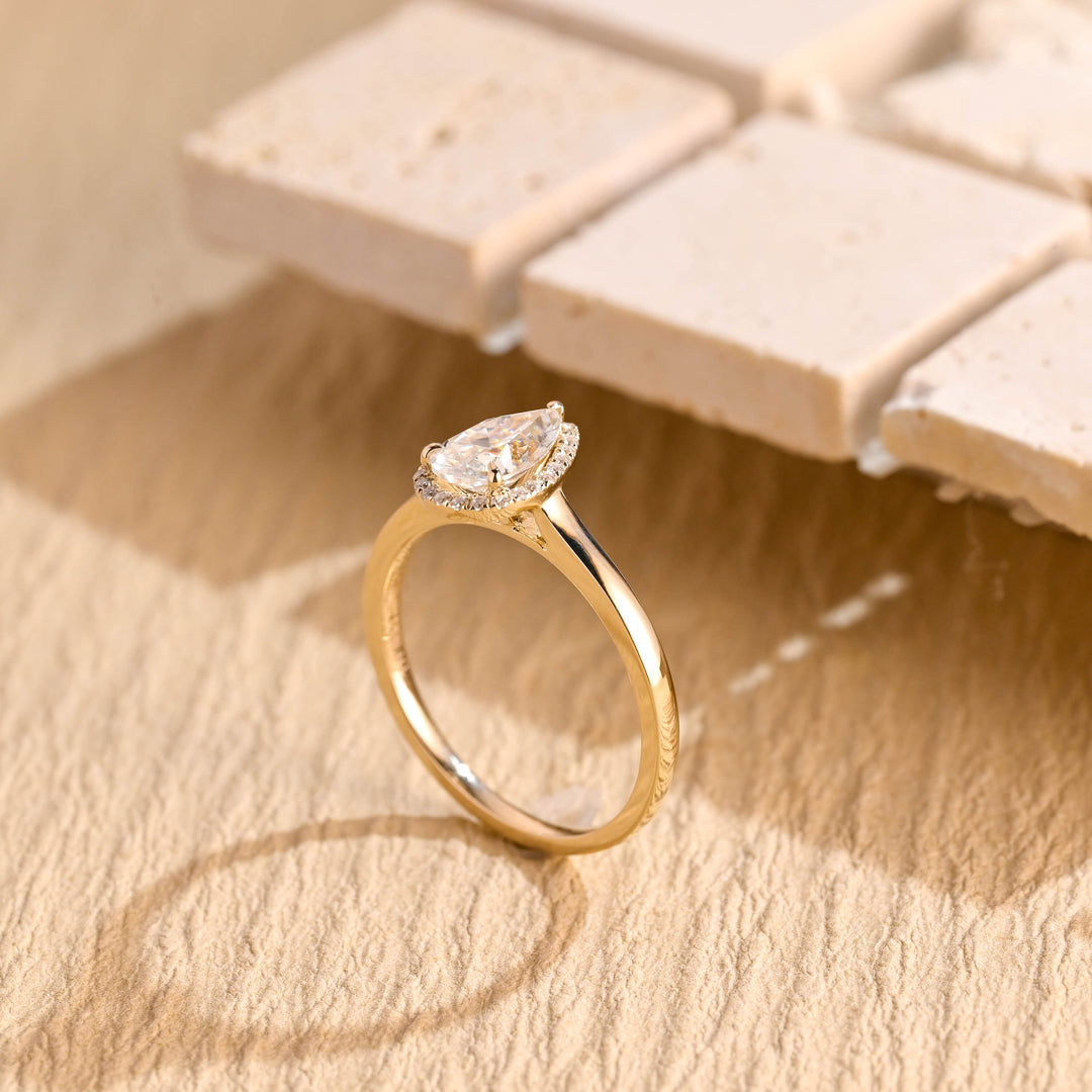 1.0CT Pear Cut Halo IGI Certified Lab Grown Diamond Engagement Ring For Her