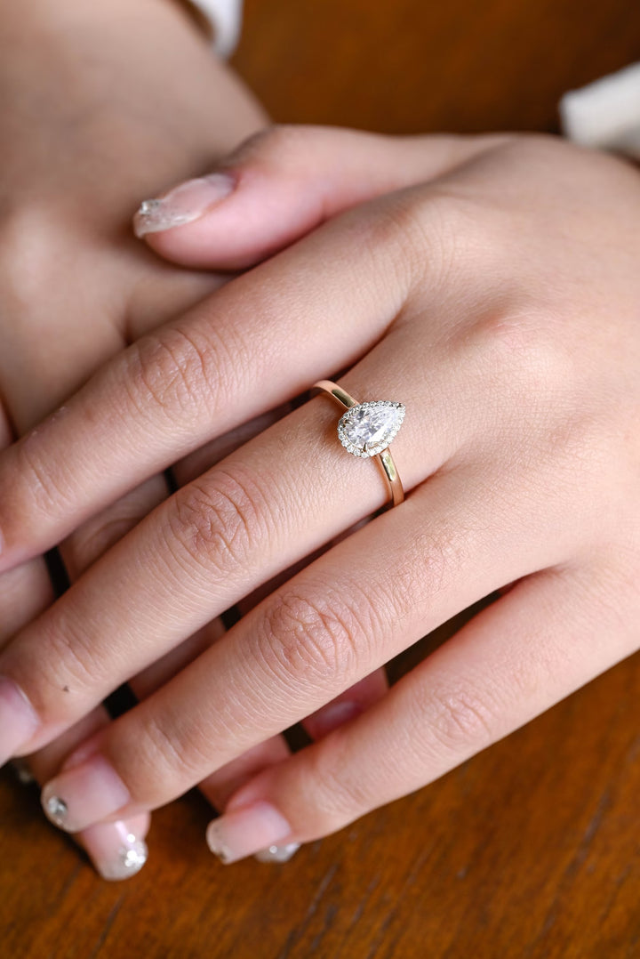 1.0CT Pear Cut Halo IGI Certified Lab Grown Diamond Engagement Ring For Her