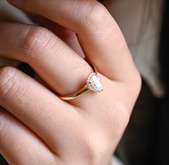 1.0CT Pear Cut Halo IGI Certified Lab Grown Diamond Engagement Ring For Her