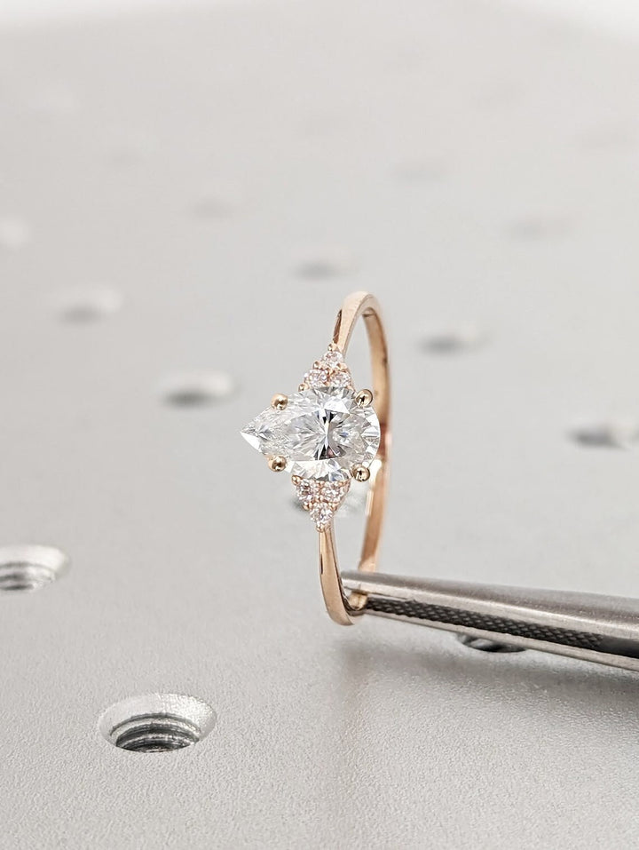 1.0CT Pear Cut Cluster Lab Grown Diamond Engagement Ring Maximalist Engagement Ring