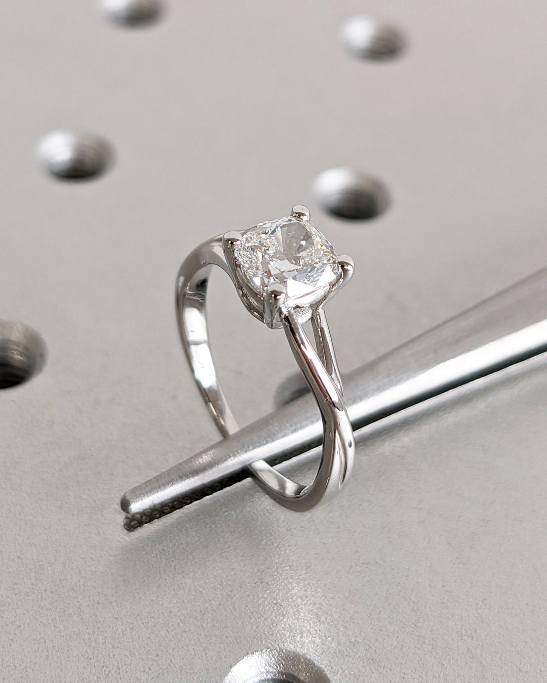 1.0CT Cushion Lab Grown Split Shank Diamond Engagement Ring Unique Twisted Band