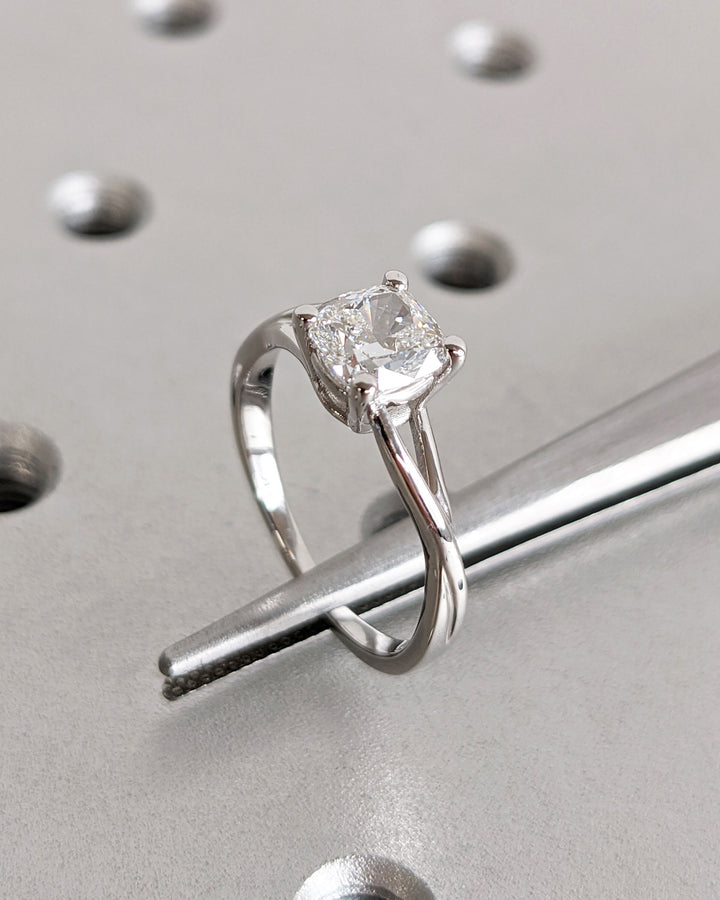 1.0CT Cushion Lab Grown Split Shank Diamond Engagement Ring Unique Twisted Band