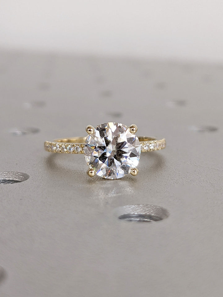 2.0CT Round Cut Hidden Halo Lab Grown Diamond Pave Engagement Ring For Women