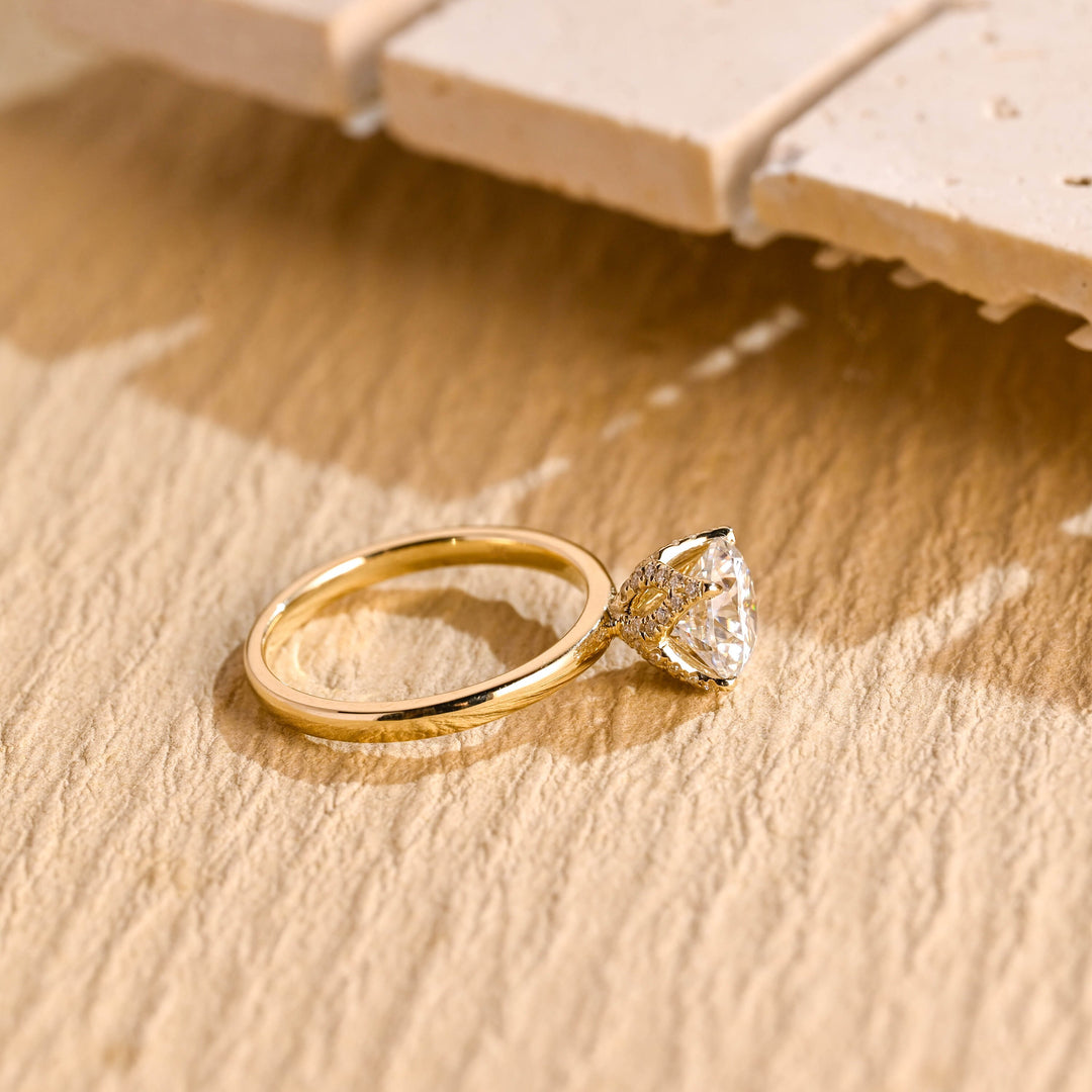 1.0CT Round Cut Hidden Halo GI Certified Lab Grown Diamond Solitaire Engagement Ring For Her