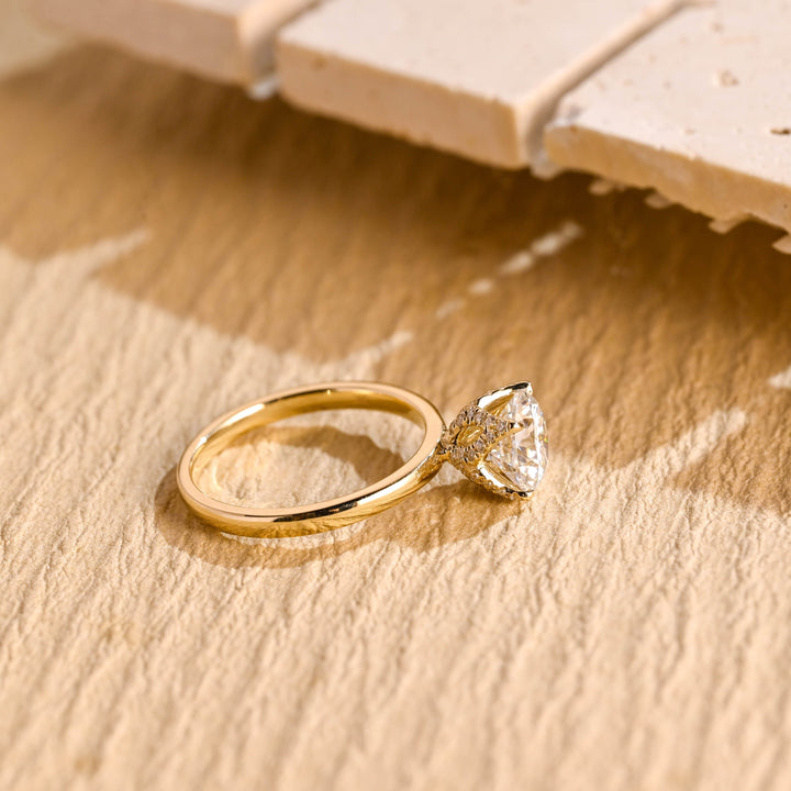 1.0CT Round Cut Hidden Halo GI Certified Lab Grown Diamond Solitaire Engagement Ring For Her