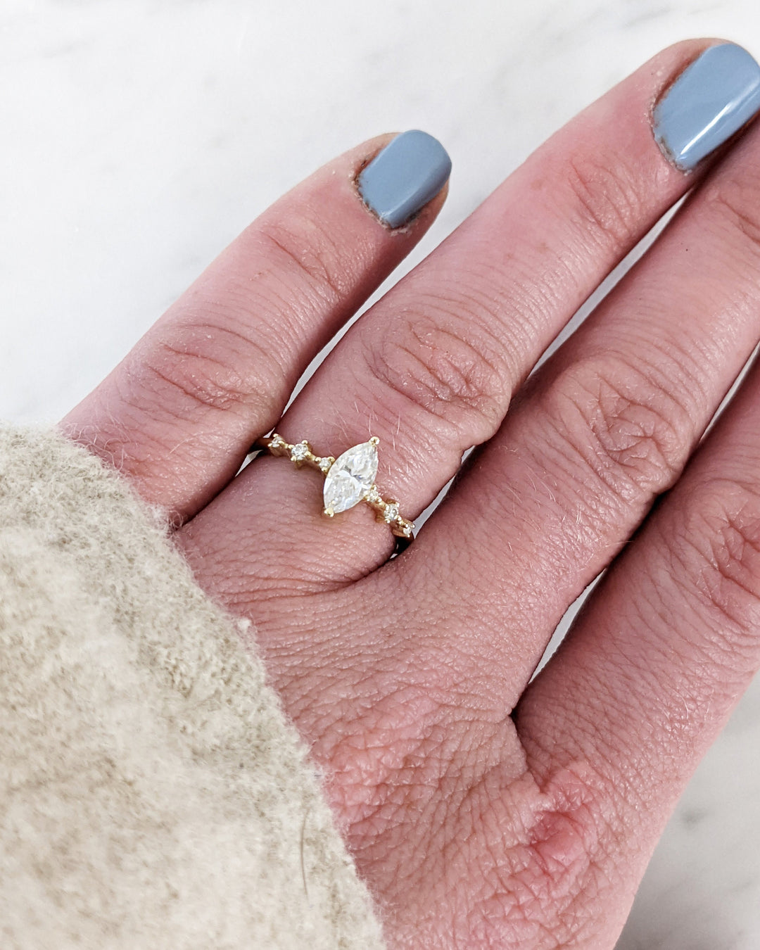 0.50CT Marquise Lab Grown Petite Pave Diamond Engagement Ring Maximalist Wedding Ring