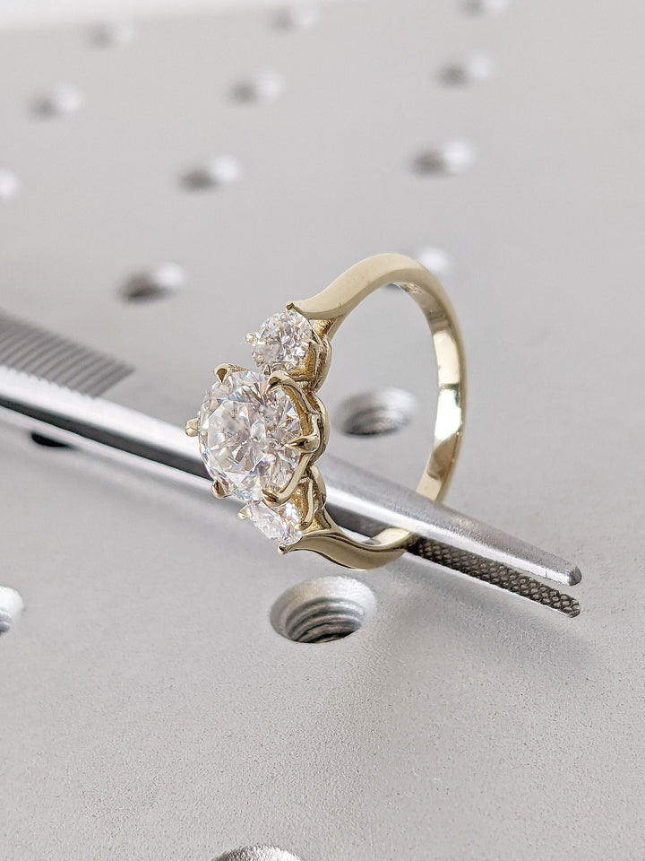 1.50CT Round Diamond Lab Grown Three Stone Engagement Ring For Women